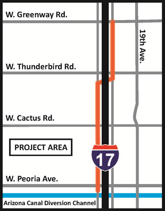 map of I-17 Frontage Road Drainage Improvement: Greenway Road to Peoria Avenue