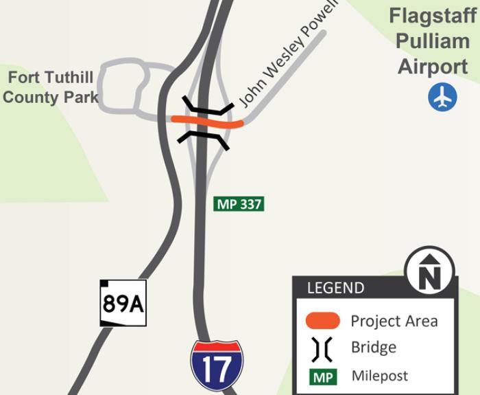 ADOT Map: J.W. Powell Blvd Bridge Project along I-17 (Flagstaff Area)