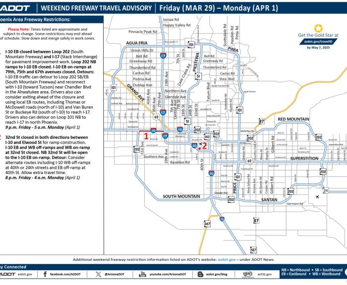 ADOT's Weekend Freeway Travel Advisory (March 29-April 1, 2024) - Phoenix Area