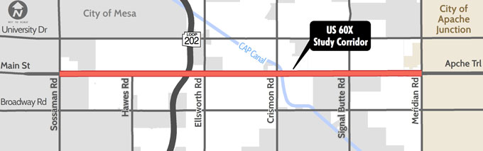US 60X Main Street Study Corridor map