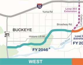 Map showing the planned west section of SR 30, from SR 85 to Loop 303.