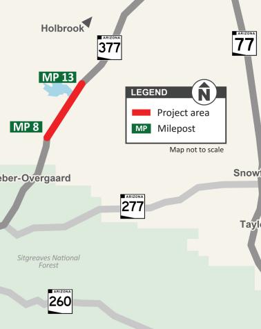 Map of SR 377 at Phoenix Park Wash shoulder widening project area on State Route 377 in northern Arizona.