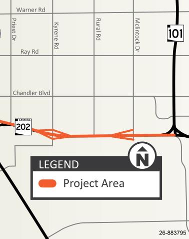 Loop 202 (Santan Freeway), Interstate 10 to Loop 101 Widening Project Map