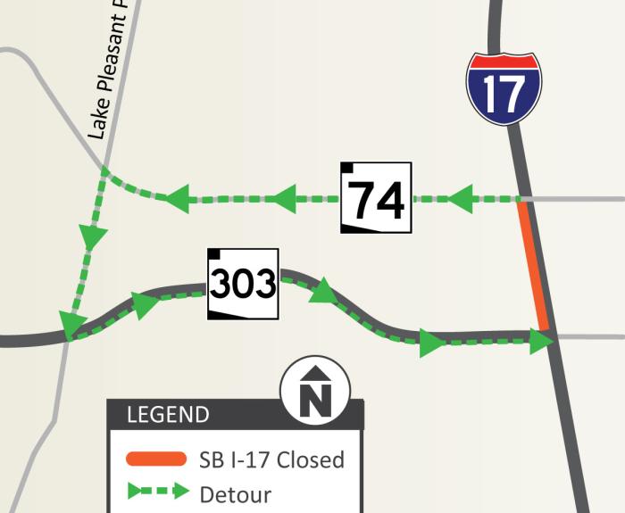 Detour map for southbound I-17 closure