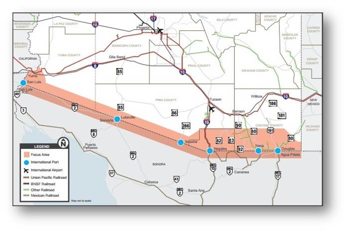 Map of Arizona border area of responsibility Map of Arizona border area of responsibility