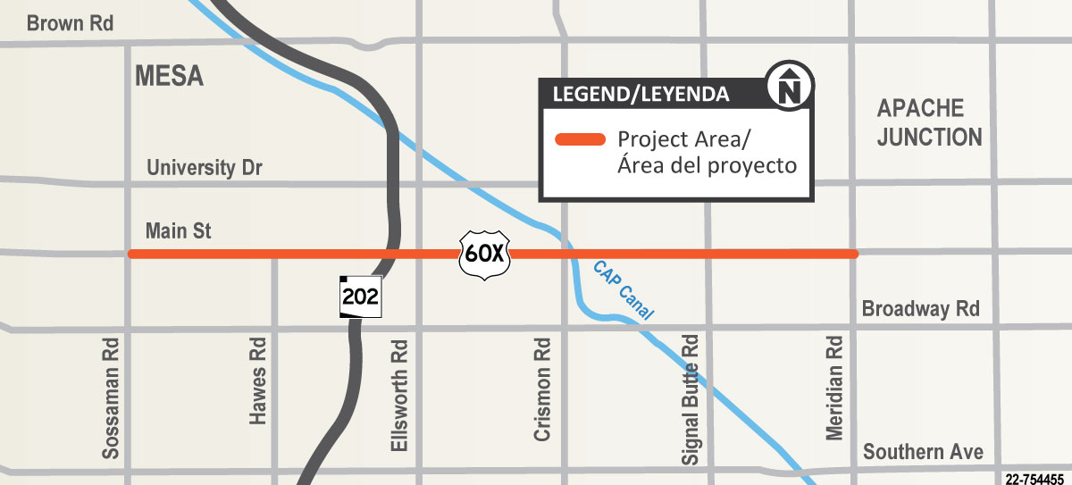 US 60X, Sossaman to Meridian Corridor Improvements Map