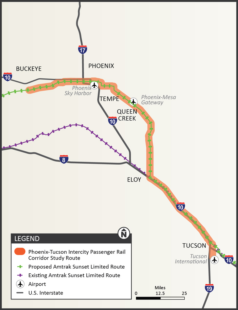 Phoenix Tucson Intercity Passenger Rail Corridor Study map