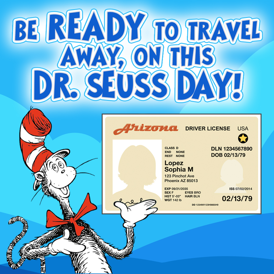The Cat in the Hat holds an Arizona Travel ID.