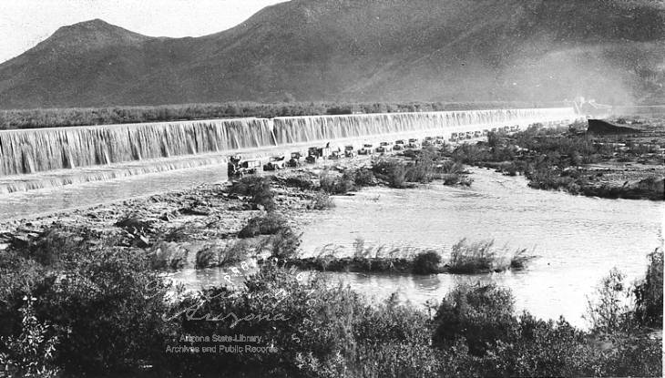 Highway across apron or Gillespie Dam