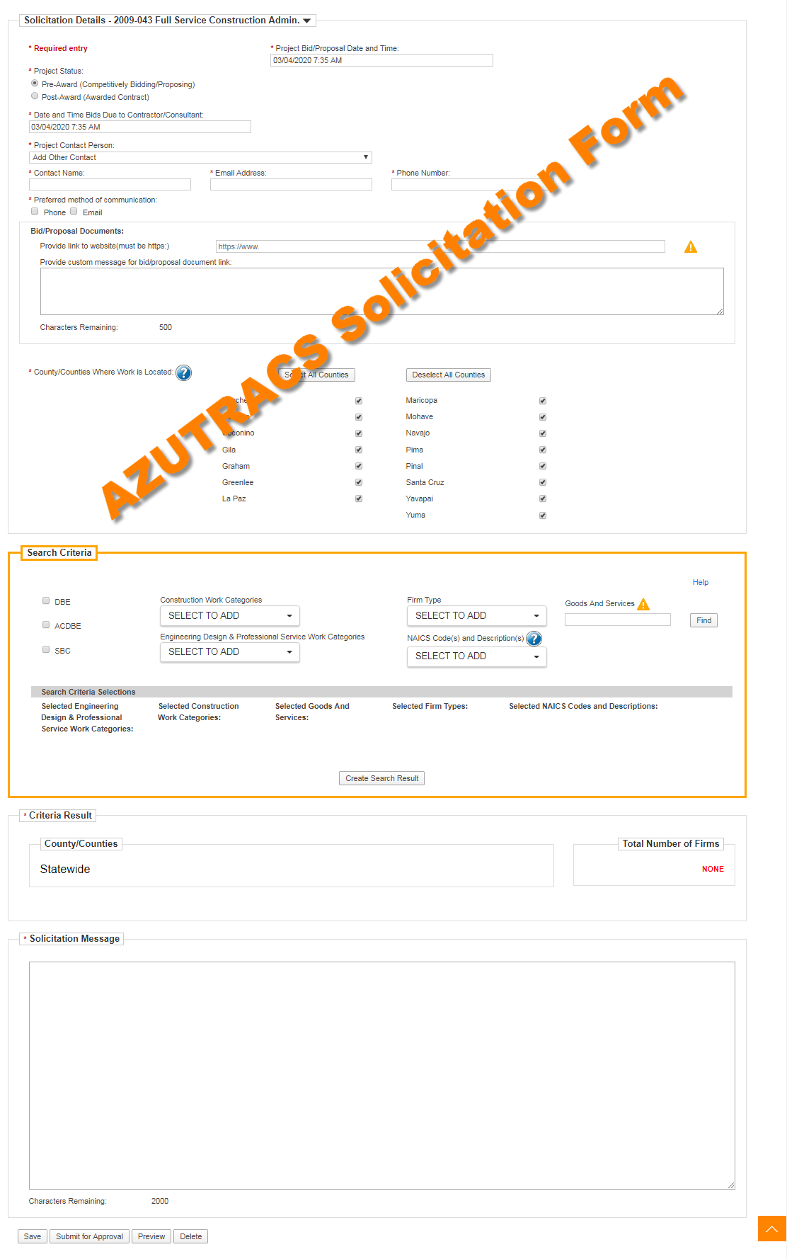 AZUtracs Solicitation Form Screenshot