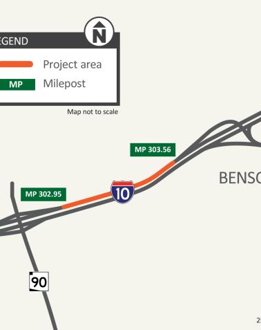 I-10: SR 90 to SR 80 Climbing Lane Extension Project Map