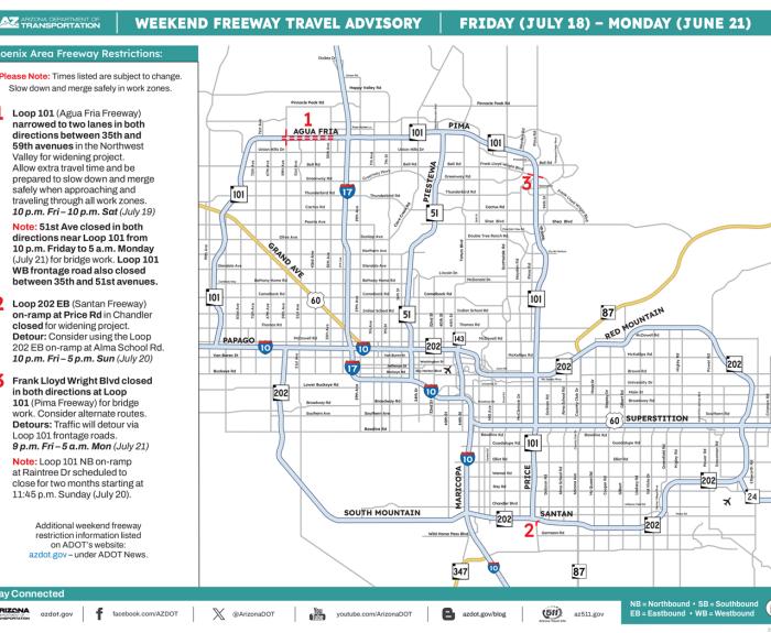 Weekend freeway advisory map