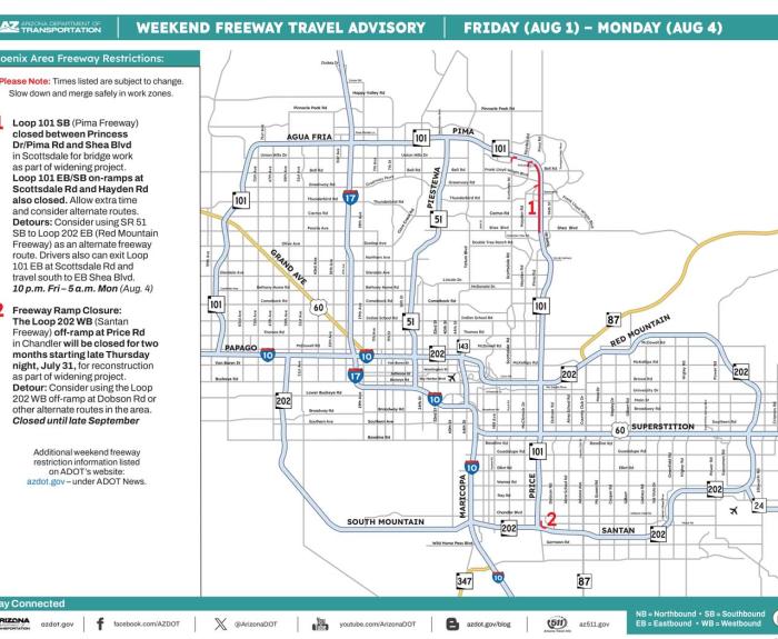 ADOT's Weekend Freeway Travel Advisory (Aug. 1-4, '25) - Phoenix Area