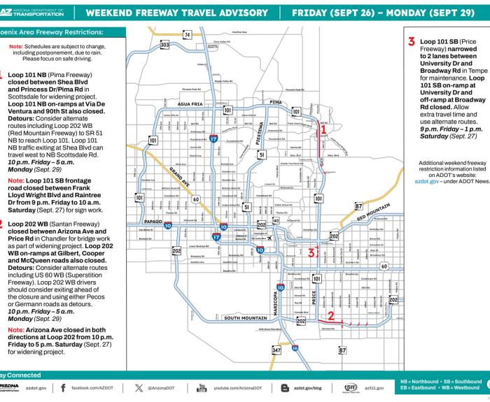 ADOT's Weekend Freeway Travel Advisory (Sept. 26-29C, '25) - Phoenix Area